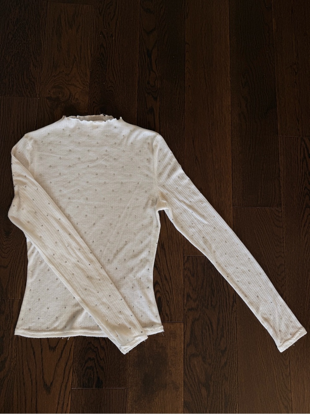 Better Be White Ribbed Mock Neck Long-Sleeve Top with Dot Texture